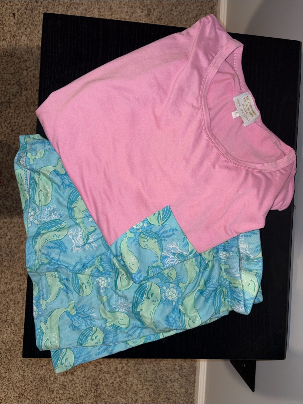 Simply Southern Pink Short-Sleeve Top with Blue-Green Sea Life Pants